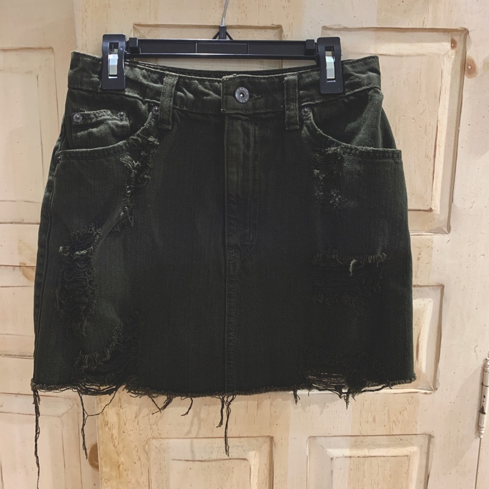Dark army green jean skirt